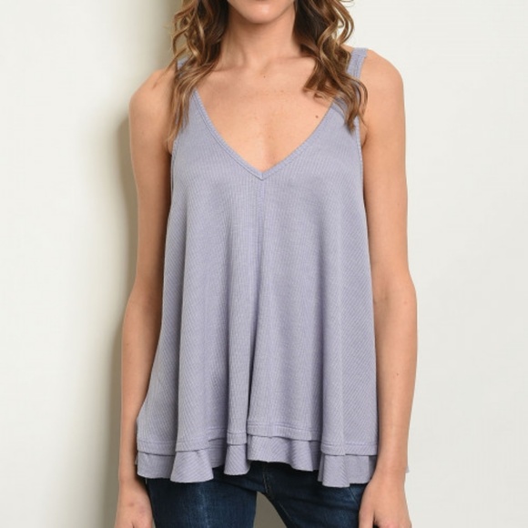 LAST 1! Flowy ribbed ruffle hem swing tank - Picture 2 of 3